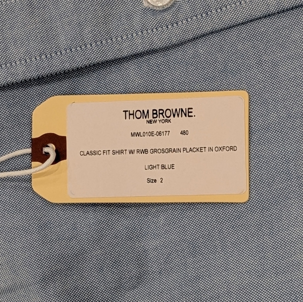 $490 Mens THOM BROWNE Classic Dress Shirt Light Blue 2 - Medium - Picture 8 of 8